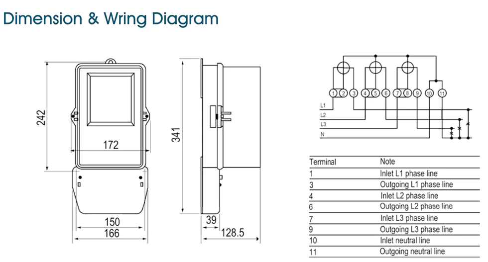 Three Phase Four Wire Electromechanical Energy Meter